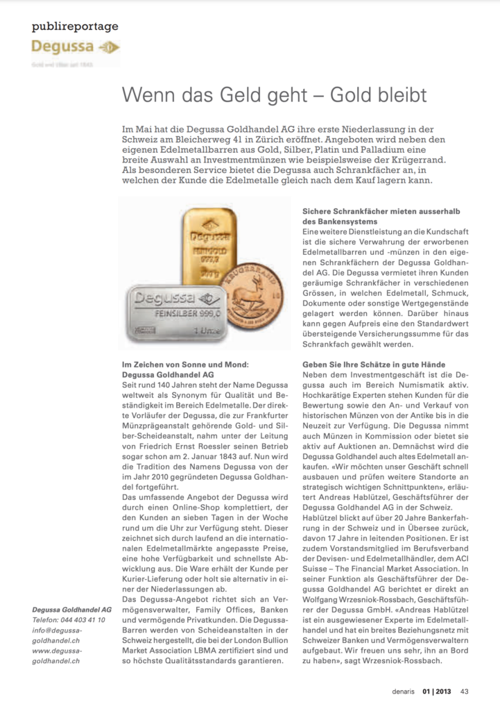 Degussa Goldhandel Denaris Ausgabe 01 2013