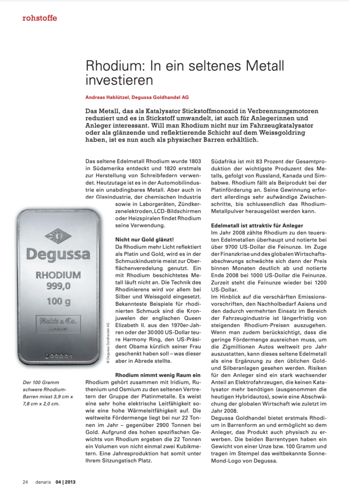 Degussa Goldhandel Denaris Ausgabe 04 2013