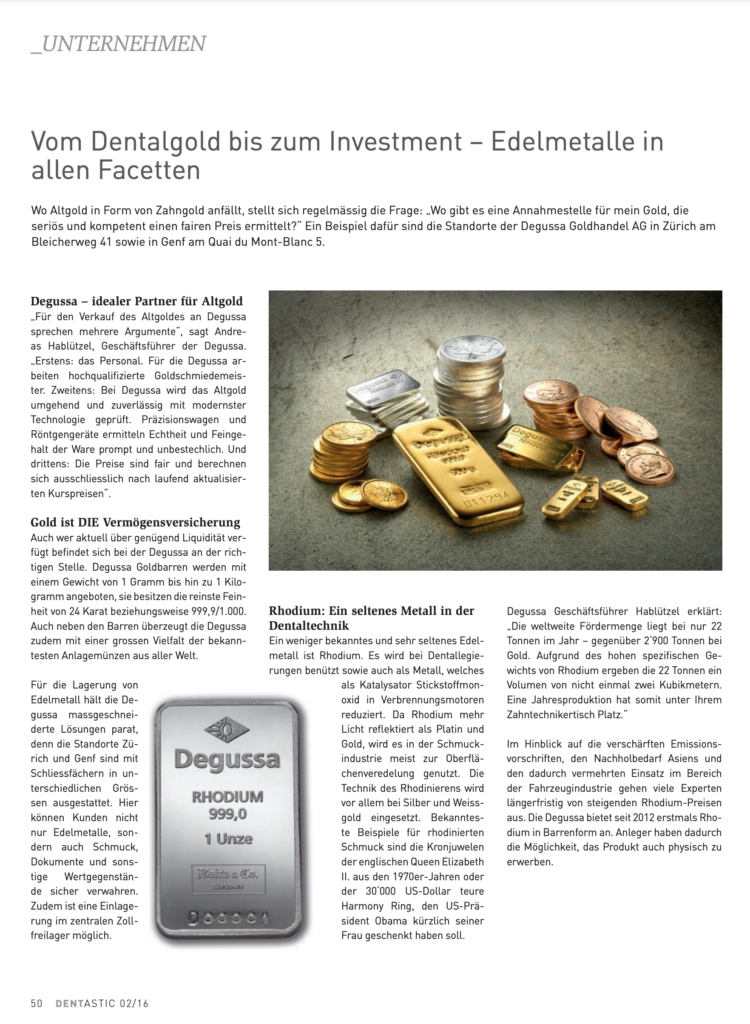 Degusssa Goldhandel Dentastic 02 2016 Vom Dentagold bis zum Investment