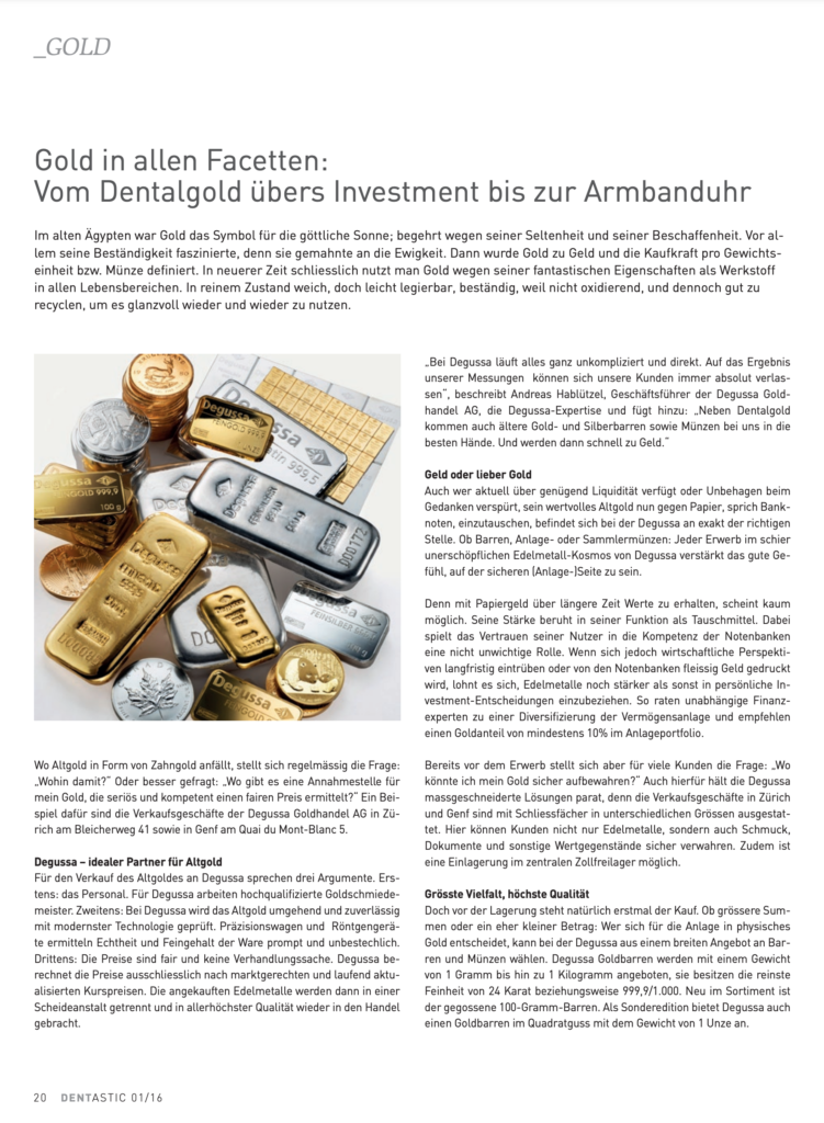 Degussa Goldhandel Dentastic Ausgabe 01 2016