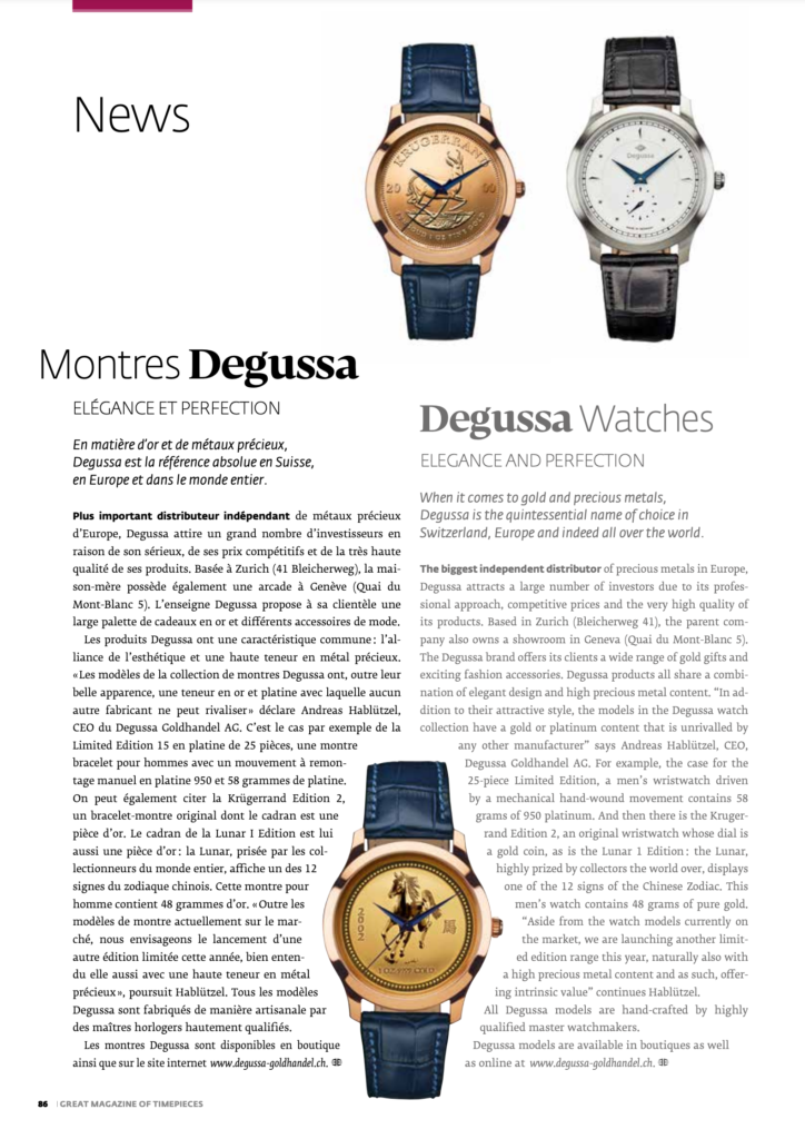 Great Magazine Of Timepieces Article Montres Degussa